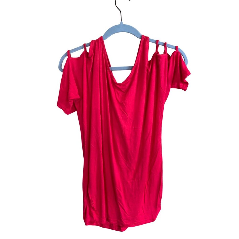 Venus Womens Red Cold Shoulder Short Sleeve Top Size M